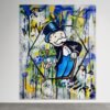 Pop art paveikslas ant metalo su Monopoly veikėju ir užrašu „Make Art Not Money“