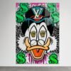 Pop art paveikslas su Scrooge McDuck, Louis Vuitton cilindru ir Rolex simboliais