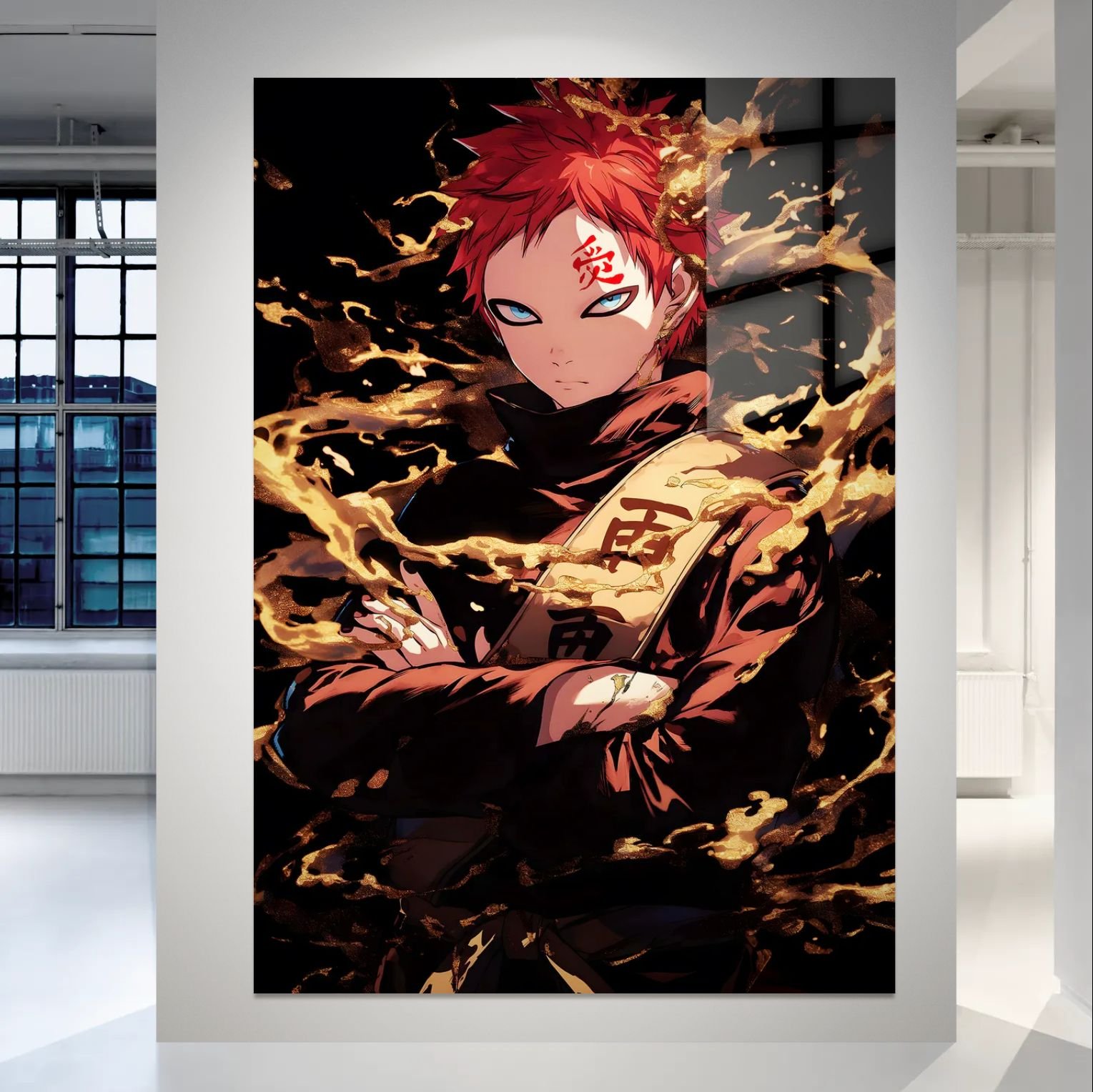 Gaara anime paveikslas ant metalo – auksinė energija ir smėlio galia | SublimateIt.lt