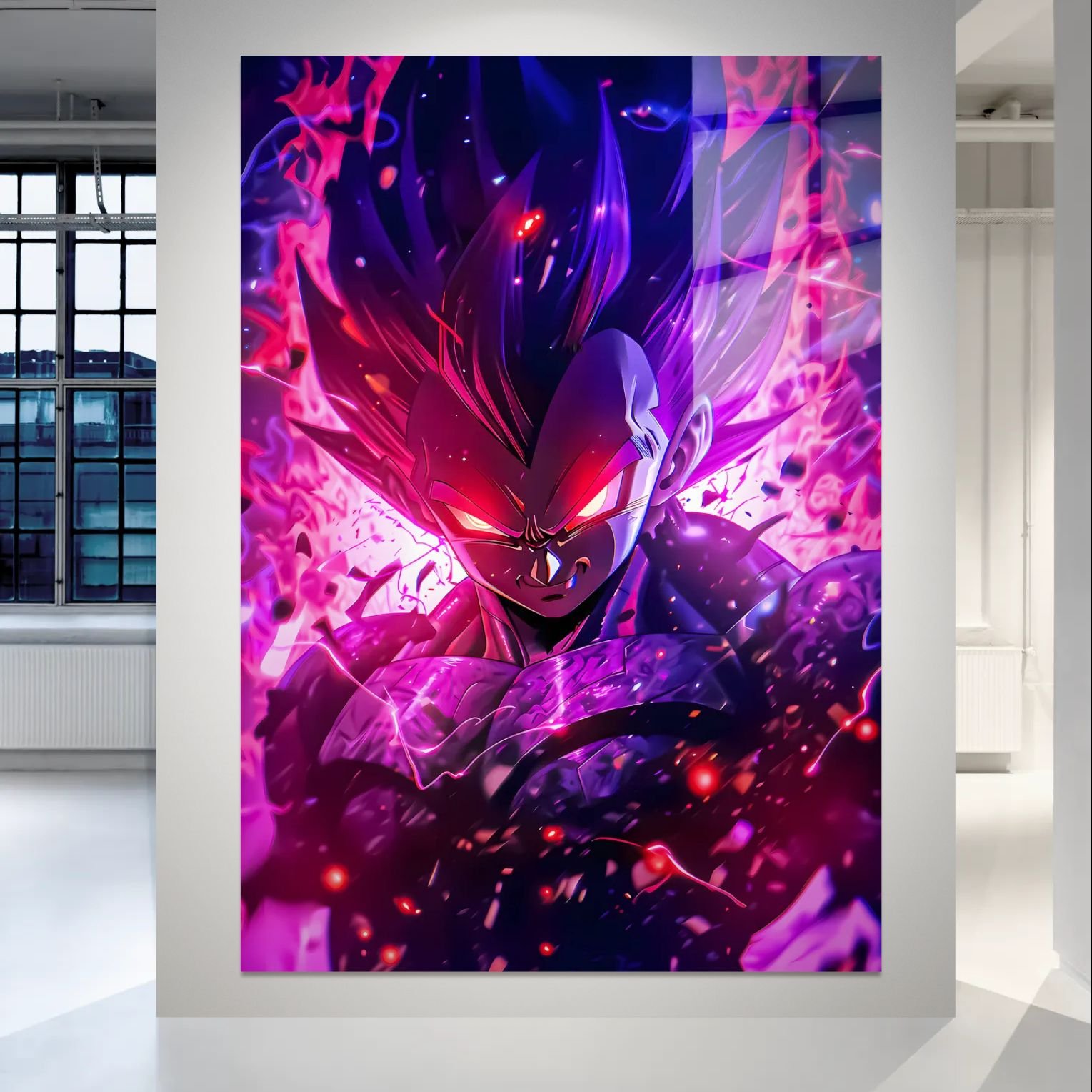 Vegeta Super Saiyan God anime paveikslas ant metalo – purpurinė dieviška energija | SublimateIt.lt
