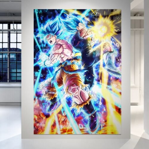 Goku vs Vegeta anime paveikslas ant metalo – Dragon Ball HD spauda su energijos sprogimu | SublimateIt.lt