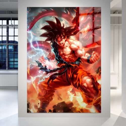 Goku Ultra Instinct anime paveikslas ant metalo – Dragon Ball HD spauda su energijos efektu | SublimateIt.lt
