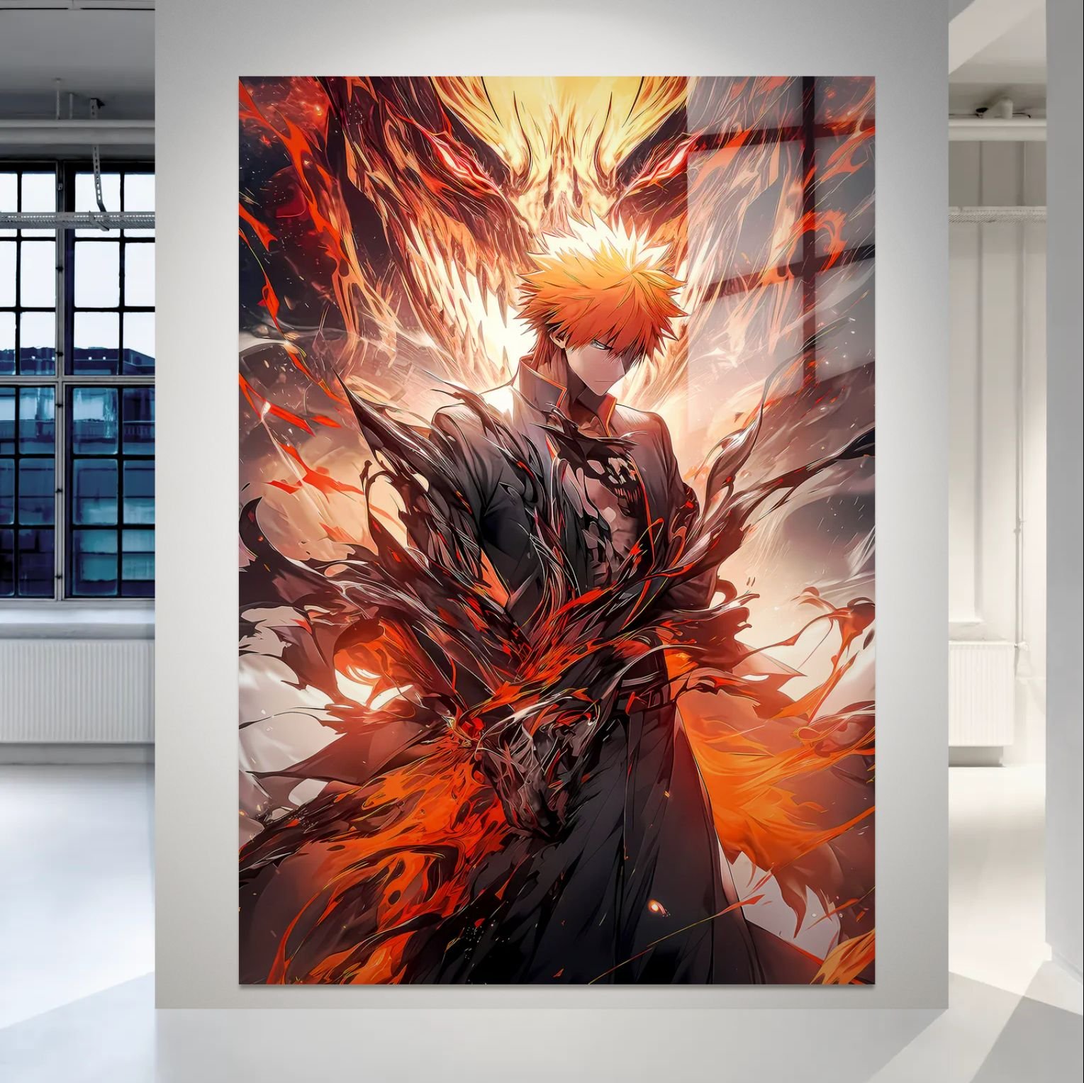 Ichigo Kurosaki anime paveikslas ant metalo – Bleach HD spauda su liepsnos efektu | SublimateIt.lt