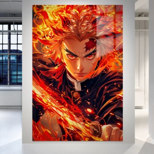 Kyojuro Rengoku anime paveikslas ant metalo – Demon Slayer liepsnų efekto HD spauda | SublimateIt.lt