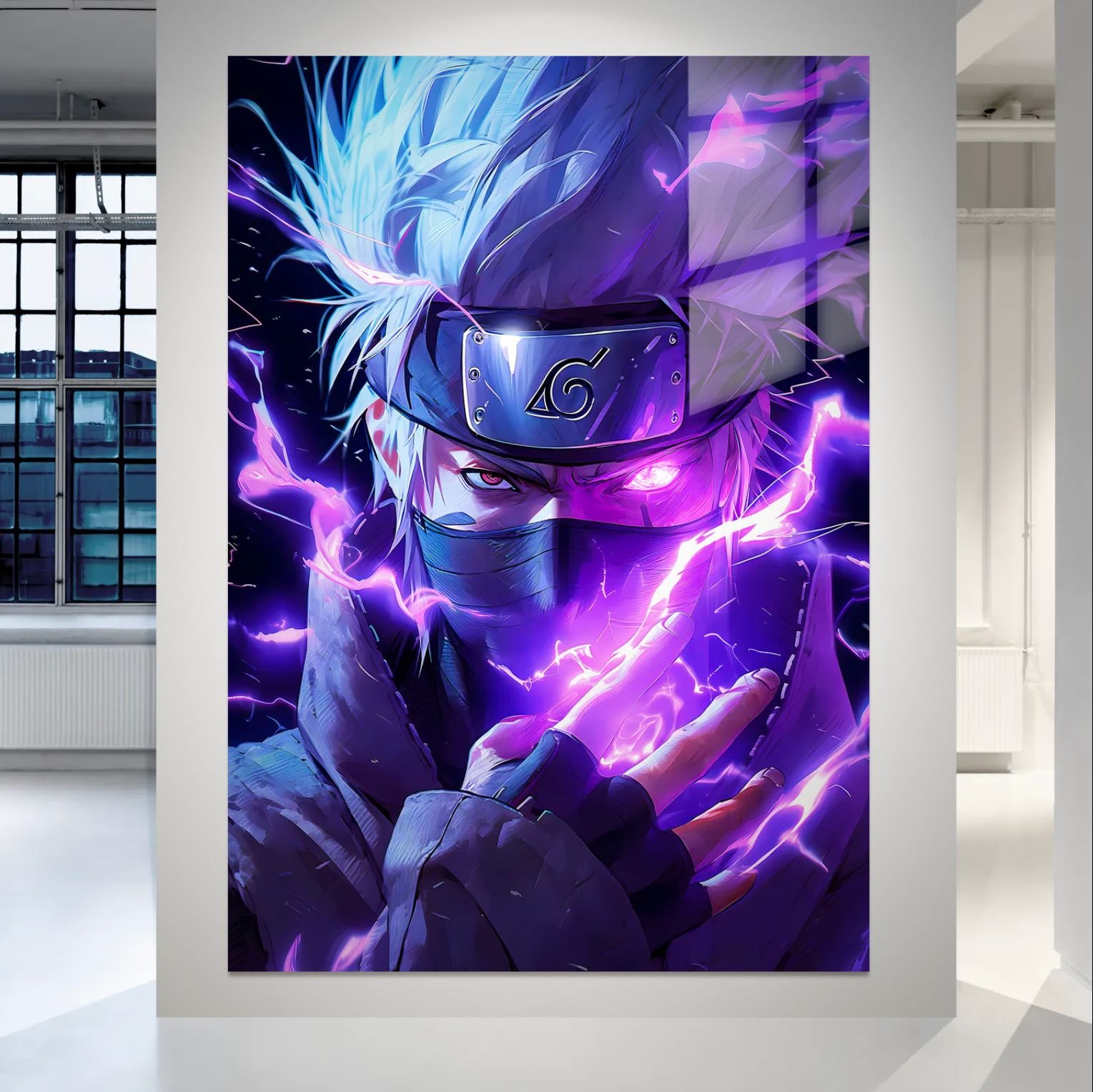 Kakashi Hatake anime paveikslas ant metalo – Naruto HD spauda su žaibo efektu | SublimateIt.lt