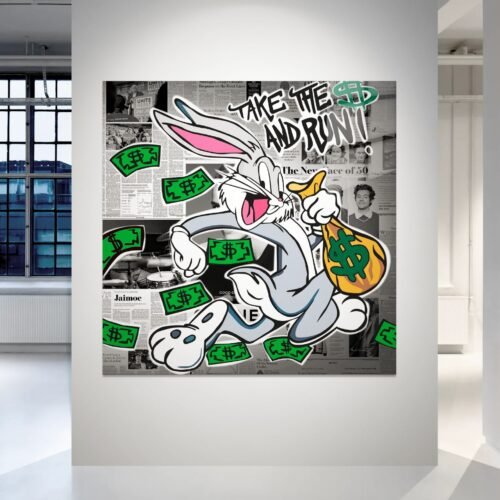 Take the $ and Run pop art paveikslas ant aliuminio – HD spauda ant metalo, kvadratinis formatas | SublimateIt.lt