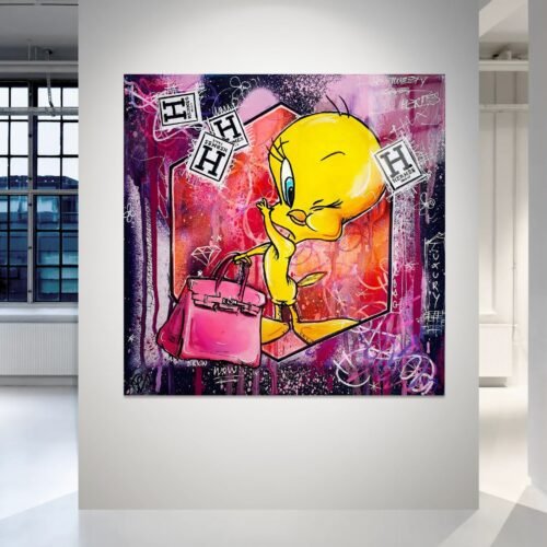 Hermès Tweety – pop art paveikslas ant metalo