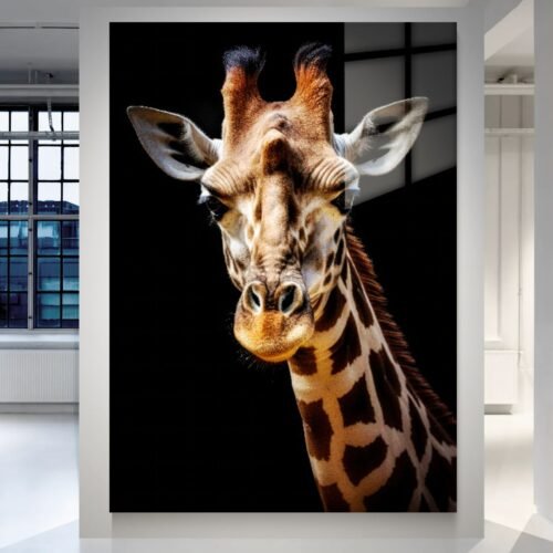 Giraffe Noir – žirafos paveikslas ant metalo su juodu fonu | SublimateIt.lt