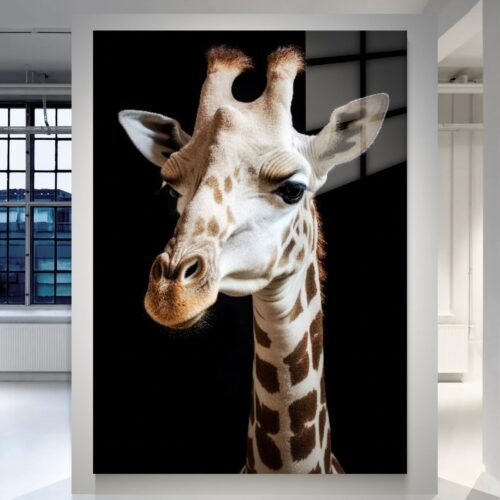 Giraffe Noir Profile – žirafos portretas ant metalo juodame fone | SublimateIt.lt