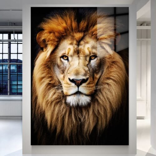 Lion Noir Crown of Strength – liūto paveikslas ant metalo juodame fone | SublimateIt.lt