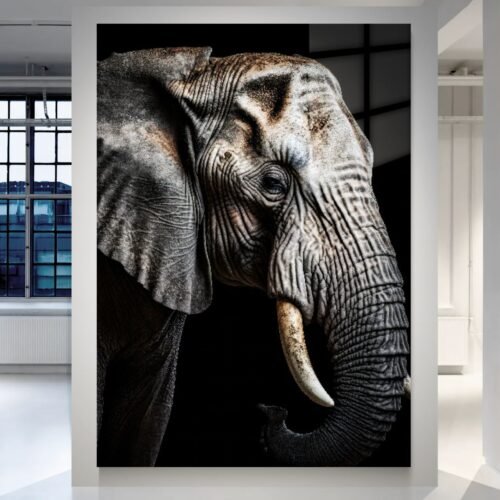 Elephant Noir Silent Strength – dramblio paveikslas ant metalo juodame fone | SublimateIt.lt