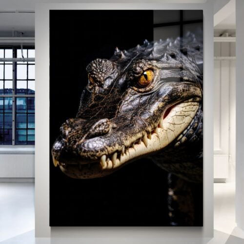 Crocodile Noir Cold Authority – krokodilo paveikslas ant metalo juodame fone | SublimateIt.lt