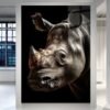 Rhino Noir Silent Power – raganosio paveikslas ant metalo juodame fone | SublimateIt.lt