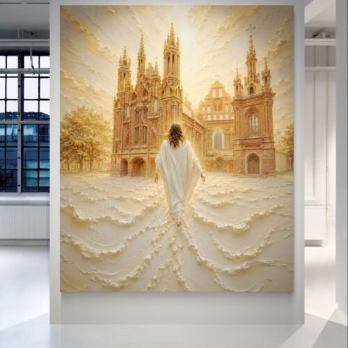 „THE RETURN TO ST. ANNE“ – Jėzaus Kristaus paveikslas prie Šv. Onos bažnyčios ant aliuminio