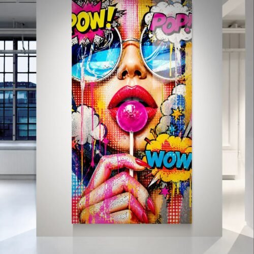 Ryškus Pop Art paveikslas ant aliuminio su komiksų stiliumi