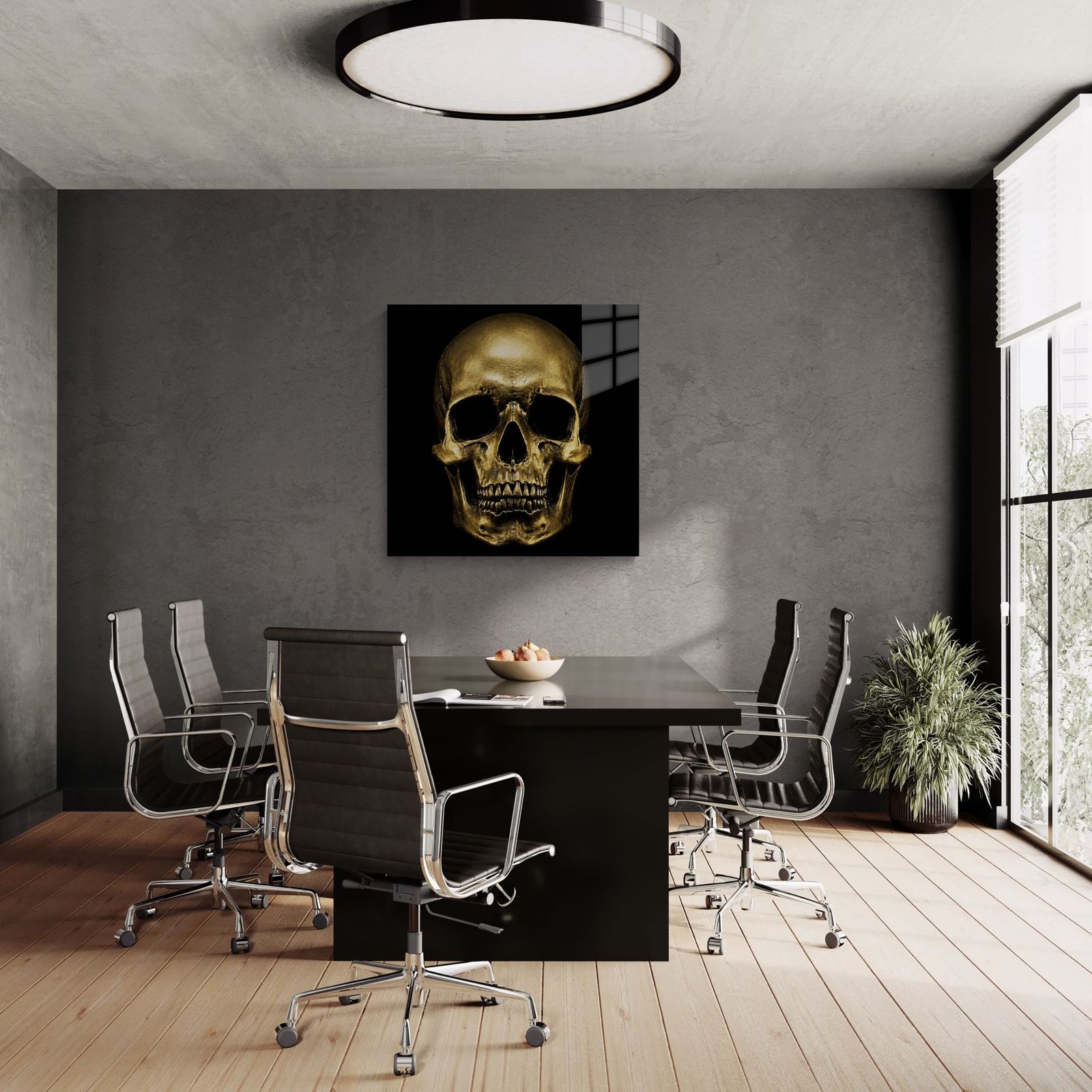 „GOLDEN MORTALITY“ – Auksinės kaukolės paveikslas ant aliuminio - Image 6