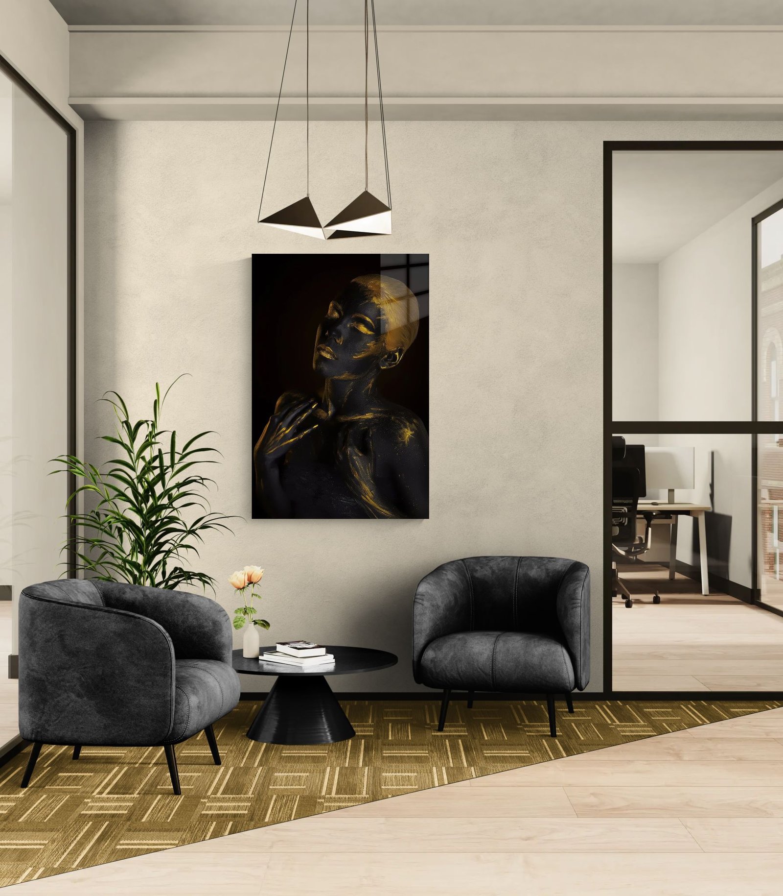 Juodo aukso portretas „GOLDEN TOUCH“ – paveikslas ant aliuminio metalo - Image 4